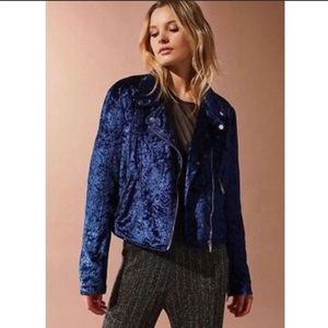 Silence + Noise Velvet Navy Blue Moto Jacket